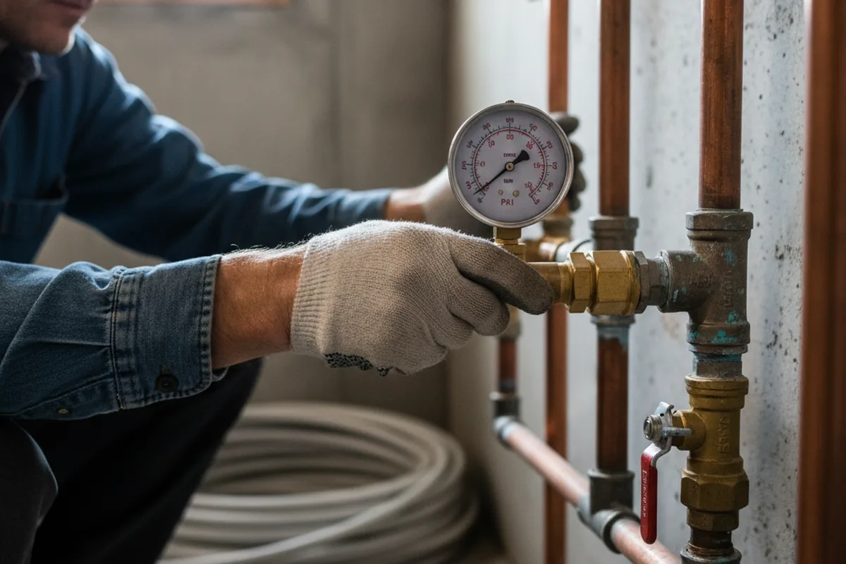Pressure testing a repaired line during Water Line Repair in Saint Ann
